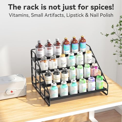 4 Tier Adjustable Spice Rack for Cabinet & Countertop, Black