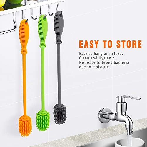 Silicone Bottle Brush with Long Handle, 12.5" Bottle Cleaning Brush, Gray - Image 3