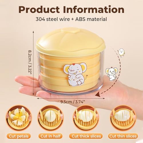 4 In 1 Egg Slicer For Hard Boiled Eggs, Stainless Steel 4 Slice Modes Egg Cutter, Strawberry Slicer Grape Cutter, Kitchen Fruit Slicer For Mushroom, Cherry (Yellow-1pcs)