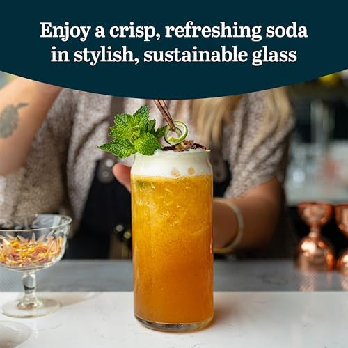 Classic Can XL Set of Drinking Glasses, Iced Coffee Cups Set of 4, 20 Oz, Dishwasher Safe Glass Beer Cups for Beverages and Cocktails