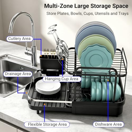 Dish Drying Rack for Kitchen Counter, Large Expandable Dish Drainer