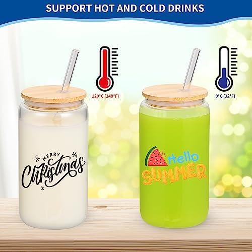 16oz Clear Sublimation Glass Tumbler with Bamboo Lid & Straw, 8-Pack