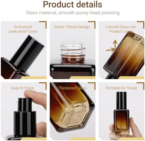 Segbeauty 1.69oz Glass Pump Bottle, 4 Pack Empty Lotion Containers 50ml Travel Size Pump Bottles Glass Lotion Dispenser Gradient Brown Foundation Bottle for Essential Oil Blends Cream - Image 2