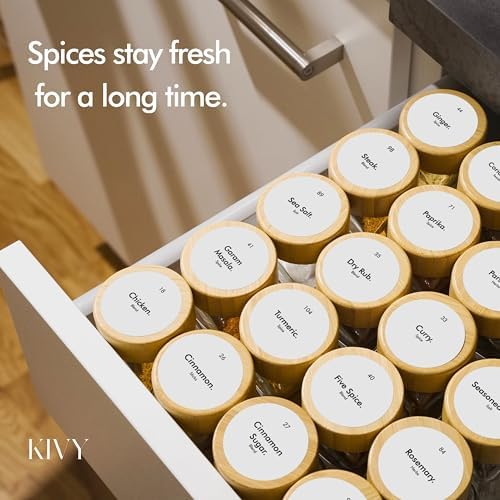 Spice Jars with Labels - 24x 4oz - Airtight Lids & BPA-Free - Bamboo