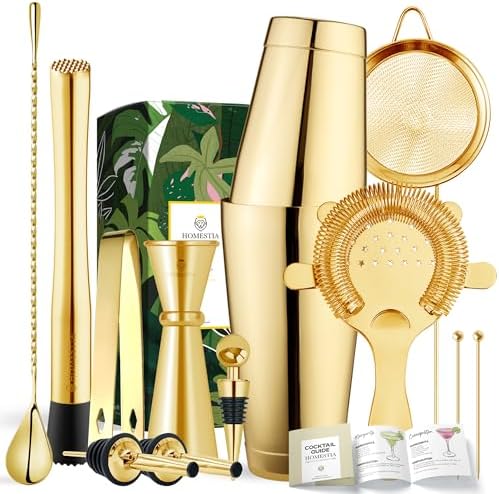 12 Pieces Boston Cocktail Shaker Set, Mixology Bartender Kit, Gold