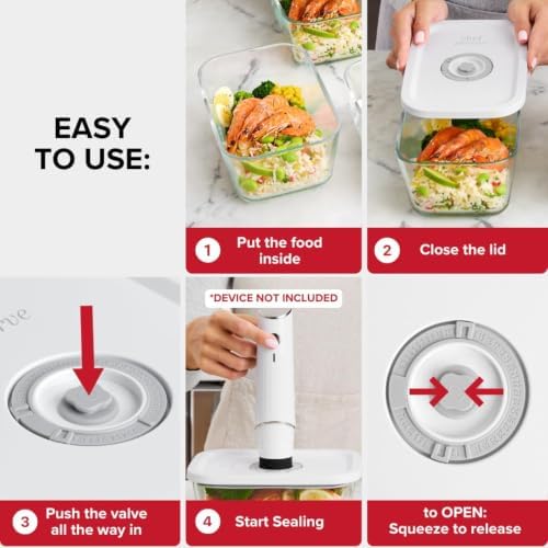 Glass Vacuum Seal Containers for Food Storage, Made For Compact Vacuum Sealer, 3pcs set [1x Small, 1x Medium, 1x Large] Works With Handheld Vacuum Sealer Machine