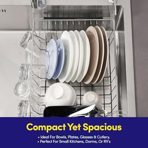 Dish Drying Rack Over The Sink Expandable to 24.5" Dish Drainer — Space-Saving Rectangular Kitchen Extending Drying Station with Utensil Holder, Fits Most Sinks for Easy Dish Organization, Black