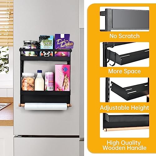 Magnetic Spice Rack for Refrigerator, 2-Tier, Black