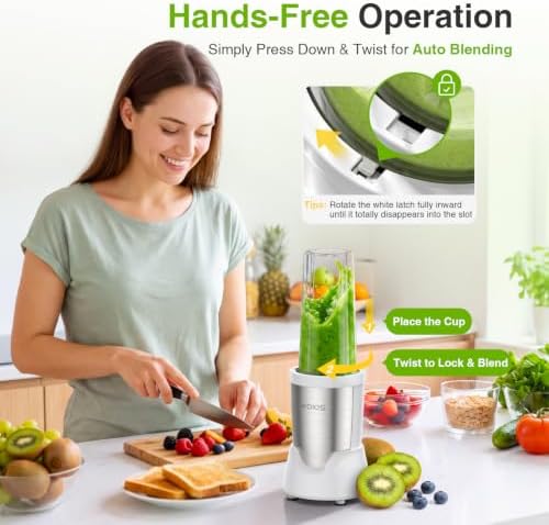 KOIOS Personal Blender for Smoothies with 3 x 22oz To-go Cups, BL319B White - Image 2