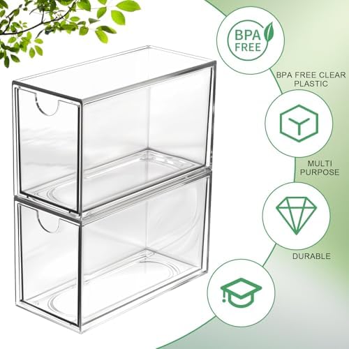 2 Pack Tea Bag Drawers Organizer - Clear Plastic Drawer Tea Bag Holder; Stackable & Portable, Wider Size, Well-Organized Storage for Tea Bags & Kitchen Essentials