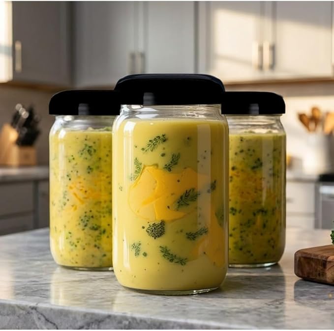 Jarming Collections 32oz Extra Wide Mouth Glass Storage Jar with BPA-Free Plastic Lid – Quart Size Airtight Mason Jar for Kitchen, Pantry, and Food Storage (3 Pack)