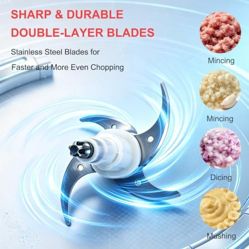 Food Processor with 2 Bowl (5 Cup + 4 Cup), 2 Speed Control, Small Food Chopper with 2 Set of Dual Blades SS, Dishwasher Safe, Milk Frother Disc, Meat Grinder + Vegetable Chopping, 3 Years Support
