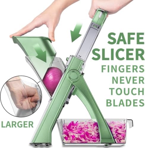 Green Mandoline Slicer Vegetable Cutter, Adjustable 0.1-8mm - Image 2