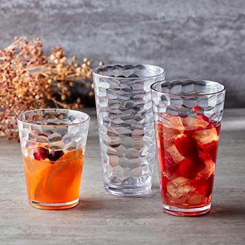 Iceberg - 24-Ounce Plastic Tumblers (Set of 8), Plastic Drinking Glasses, All-Clear High-Balls, Reusable Cups, Stackable, BPA-Free, Shatter-Proof, Dishwasher-Safe