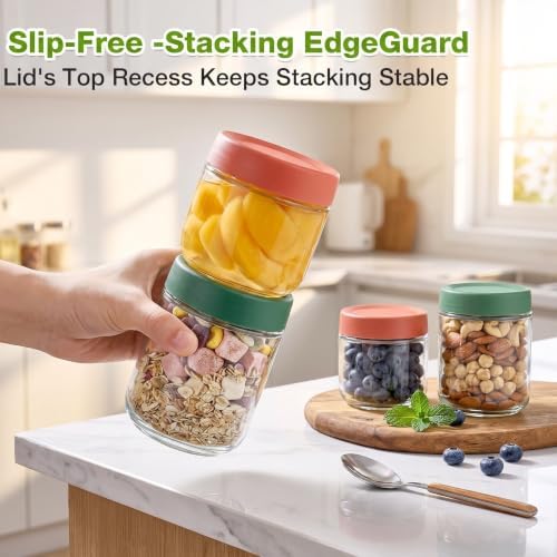 8 Pack Overnight Oats Containers with Lids, Large & Small Glass Mason Jars 16oz & 10 oz, Breakfast Oatmeal Container to Go, Salad Meal Prep Jars for Food Storage, Mush Chia Seed Pudding Jars