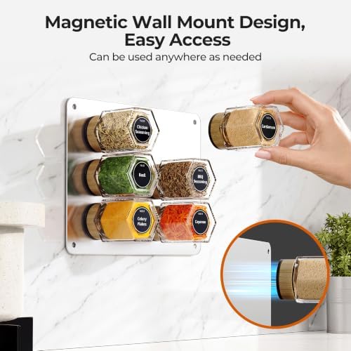 Set of 12 magnetic glass spice tins with 180 seasoning label stickers