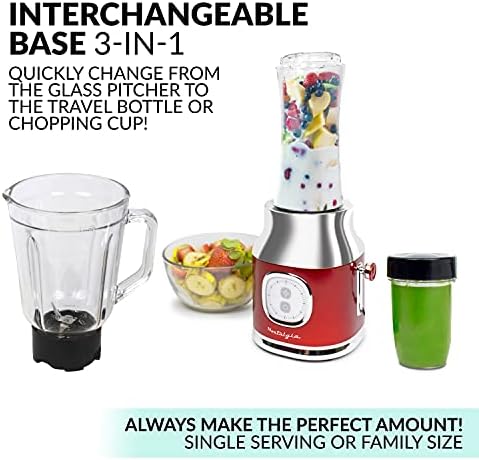 Classic Retro Electric Pulse Blender, 1 Liter Glass Pitcher, Includes Tritan Personal Travel Bottle With Lid And Storage Container, High Power 300 Watts Crushes And Pulverizes Ice Cubes - Image 4