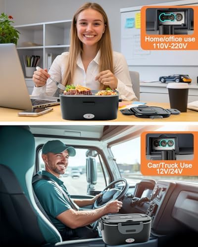 Electric Lunch Box for Men, Women & Adults - 80W Fast Heating - Heated Lunch Box with Dual 1.5L SS Containers - Portable Food Warmer for Car, Truck, Office