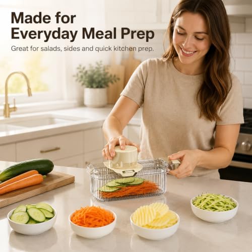 Mandoline Slicer, Vegetable Cutter, Container, Glove & Guard, 5-Blade - Image 6