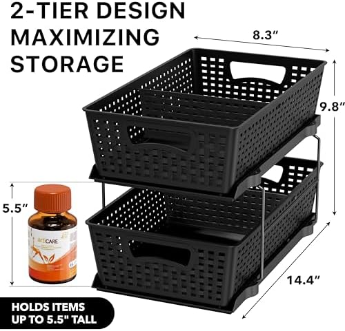2 Tier Pull-Out Sliding Drawer Under Sink Storage, Black