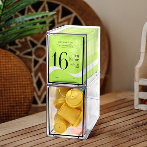 2 Pack Tea Bag Drawers Organizer - Clear Plastic Drawer Tea Bag Holder; Stackable & Portable, Wider Size, Well-Organized Storage for Tea Bags & Kitchen Essentials