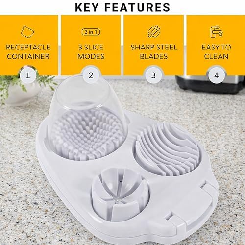 3-in-1 Egg Slicer for Hard Boiled Eggs, Stainless Steel Egg Cutter with 3 Slicing Styles, Heavy Duty Kitchen Tool for Eggs, Strawberries, Mushrooms, Kiwi & Soft Fruits