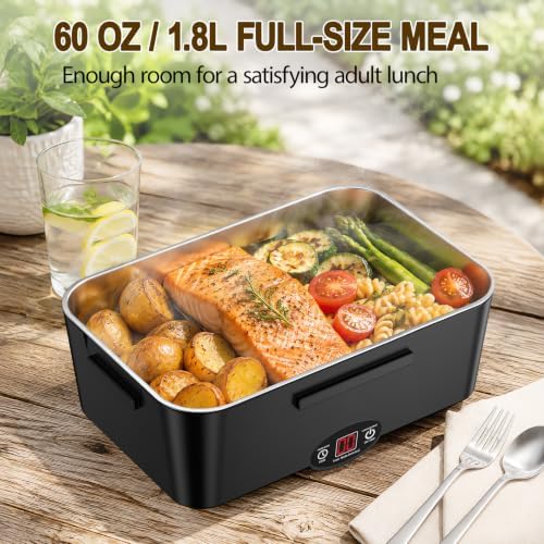 1.8L Heated Lunch Box with Timer, Auto Shut-Off Electric Lunch Box