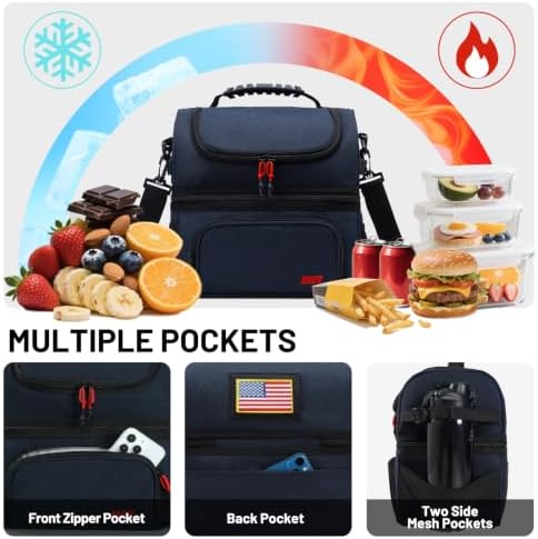 Lunch Box for Men Dual Compartment Adult Lunch Bag for Work, Dark Blue