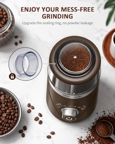 SHARDOR Electric Super Silent Blade Coffee Grinder, Timed Grind Control Rotary Knob, Adjustable Coarse to Fine for Coffee Beans, Spices & Herbs, with 2 Removable Stainless Steel Bowls, Coffee - Image 5
