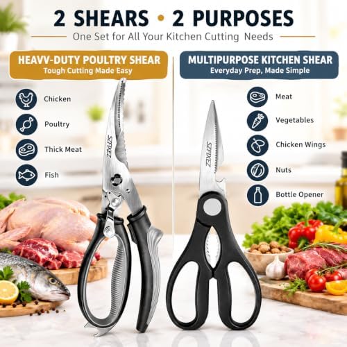 Kitchen Scissors Set, 2 Pack Heavy Duty Poultry Shears