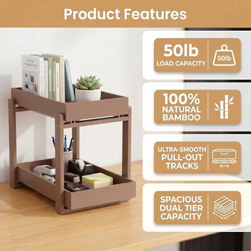 Bamboo Under Sink Storage 2 Tier Pull Out Cabinet Organizer