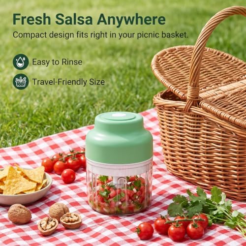 2026 New Electric Garlic Chopper, Mini Portable Veggie Chopper USB Charging Wireless Food Processor, Upgrade Electric Mini Garlic Chopper Set Wireless Veggie Grinder (Green, 350ML) - Image 5