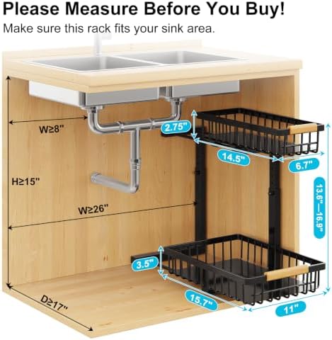 Under Sink Organizer 2 Pack,Adjustable Height 2-Tier Slide Out Drawer,Black