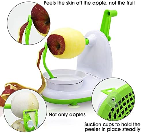 Upgraded Apple Peeler and Corer for Apple Pear Citrus Manual Rotating Kitchen Gadget Includes 2 Replacement Heads and 1 Splitter (whitish green)