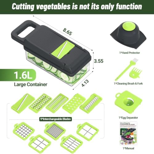 15-in-1 Vegetable Chopper 10 Blades, Veggie Cutter with Handle, Green/Grey - Image 2