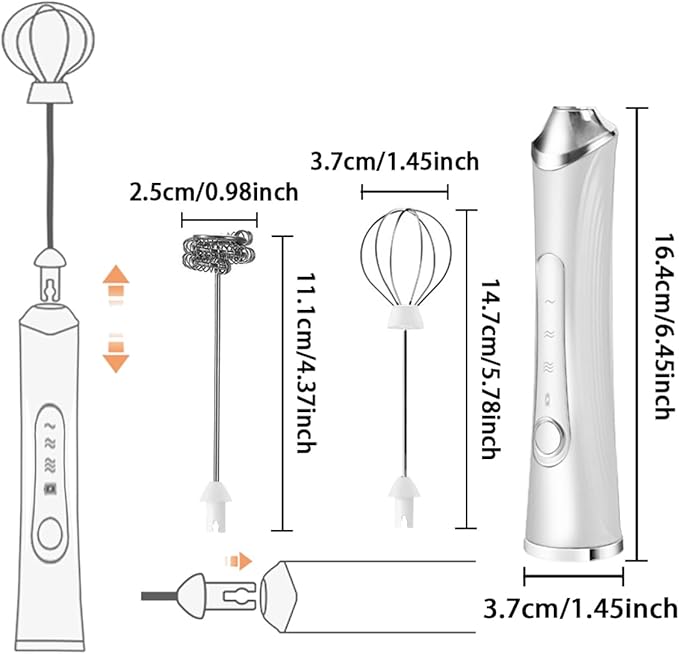Rechargeable Milk Frother Handheld For Coffee,3 Speeds Frother Wand With Stand, Batidora De Mano Electrica,Coffee Frother With 2 Heads,Drink Mixer Electric Handheld,Kitchen Essentials (Silvery)
