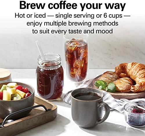Home Barista 7-in-1 Small Coffee Maker with Seven Ways to Brew, 6 Cup Carafe, Drip, Single Serve, French Press, Pour Over, Cold Brew, Easy-Fill Reservoir, Black (46251)