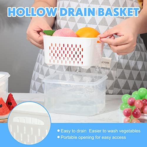 6 Pcs Fruit Storage Containers for Fridge, Food Storage Containers Berry Produce Fridge Organizer with Removable Colander Keep Fruits, Vegetable, Veggie, Meat Fresh Longer(Medium, Small)