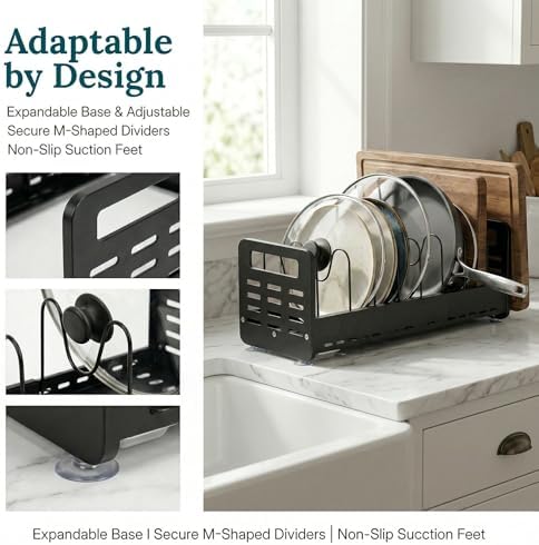 Pots and Pans Organizer Under Cabinet, Expandable Pot Lid Organizer
