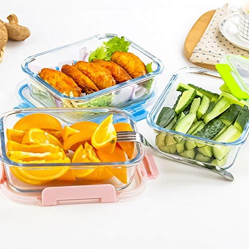 Glass Meal Prep Glass Containers with Lids, Glass Lunch Box, 5-Pack, 34 OZ