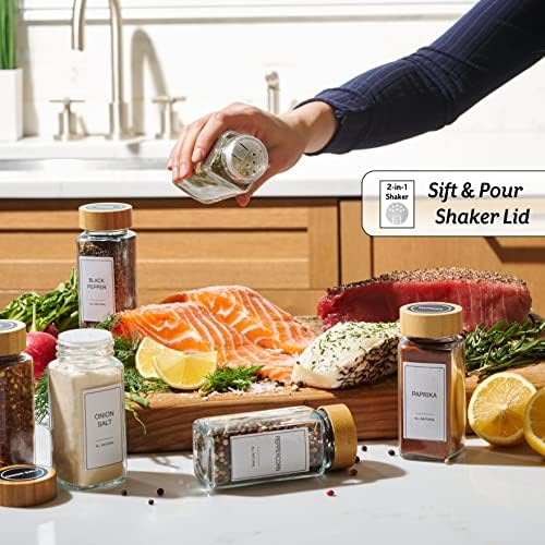 24-Piece Spice Jars Set: Glass Jars with Bamboo Lids, Labels & Funnel, Airtight Kitchen Storage