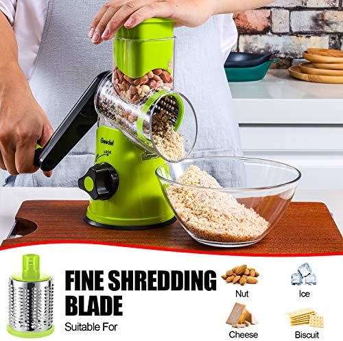 Geedel Rotary Cheese Grater, Kitchen Mandoline Vegetable Slicer with 3 Interchangeable Blades, Easy to Clean Rotary Grater Slicer for Fruit, Vegetables, Nuts - Image 5