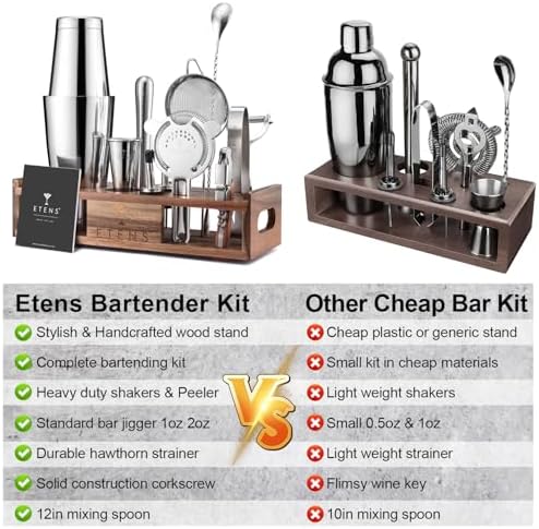 Premium 15-Piece Mixology Bartender Kit – Stainless Steel Cocktail Shaker Set with Wooden Stand | Professional Boston Shaker Bar Tool Set for Home & Expert Mixologists | Luxury Cocktail Making Gift