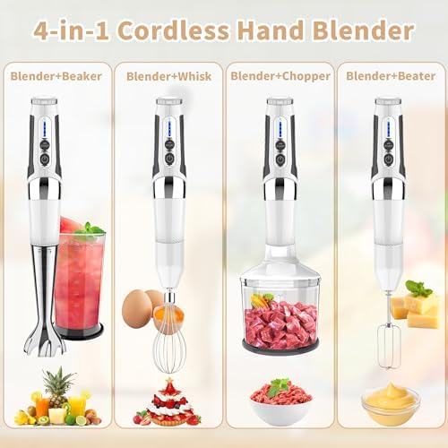 Toogel 4-in-1 Cordless Immersion Blender, 21-Speed, 3-Angle Adjust, White - Image 4