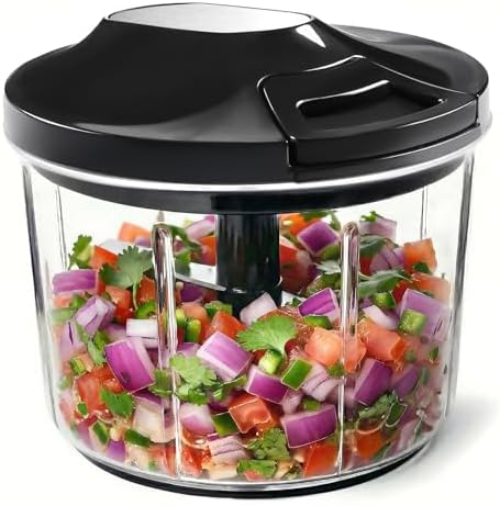 Manual Food Processor Large Vegetable Chopper, 1000ML Pull String Chopper Garlic Mincer Onion Cutter for Veggies,Salad,Fruits, Nuts, BPA Free, Black