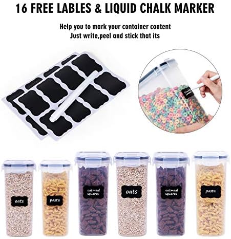 Cereal Containers Storage Set - 6 Piece Airtight Large Dry Cereal Storage Containers(4 * 4L+2 * 2.5L), BPA Free Dispenser Plastic Cereal Storage Containers with 16 Labels & Pen