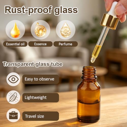 15mL Amber Glass Dropper Bottle,1/2 Oz Tincture Bottles with Dropper, Labels- Leak Proof Travel Eye Dropper Bottle,Suitable for Essential Oils, Laboratory Chemicals, Cologne, and Perfume - Image 5