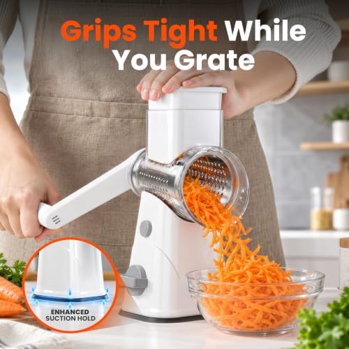 Rotary Cheese Grater Hand Crank, Cheese Shredder with Upgraded Suction Base