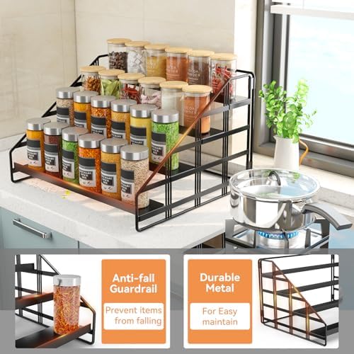4 Tier Adjustable Spice Rack for Cabinet & Countertop, Black