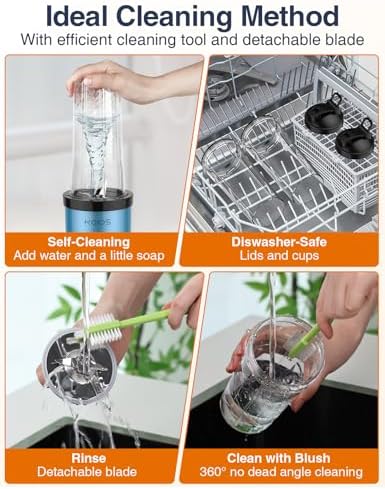 KOIOS Blender for Smoothies, Peak 900W Personal Blender for Kitchen Shakes and Smoothies, with 2×22oz Portable Cups and To-Go Lids, Detachable 4-Leaf Stainless Steel Blade, Nutrition Recipe, Blue - Image 4
